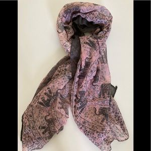 🛍 Indian Elephant Boho Print Long Scarf, Pink/Black
